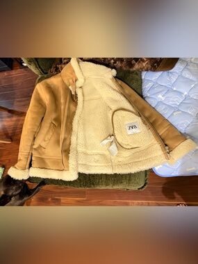 ZARA Cream Shearling-Lined Tan Jacket MEN XL